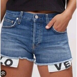 Sundry Mid Rise LO/VE Exposed Pocket Denim Shorts Size 29 Festival Vacation